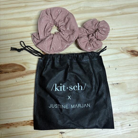 Kitsch X Justine Marjan 2 Pc Set Womens Plain Patent Hair Scrunchie Set Blush - Picture 2 of 5